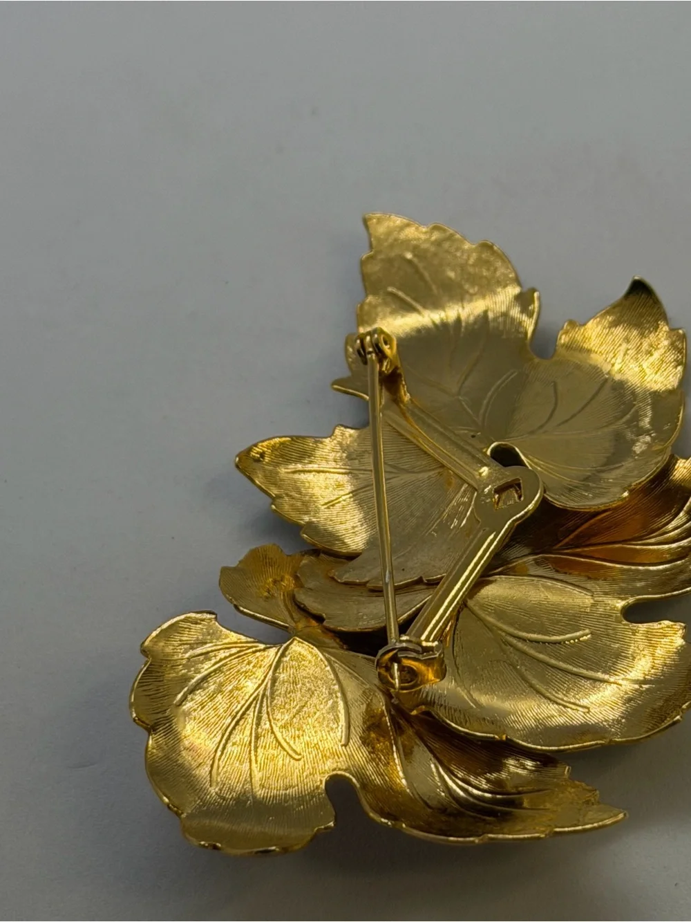 Gold and Light Green enamel Leaf Brooch